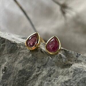 Natural Pink Tourmaline Gold Stud Earrings